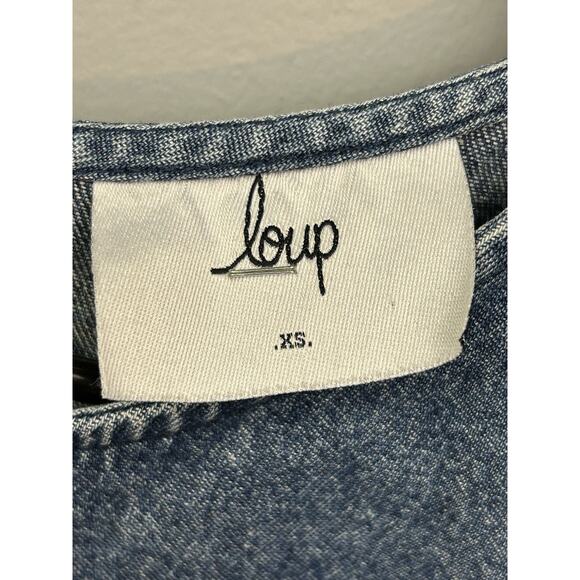LOUP Alicia Denim Chambray Shift Dress‎ Womens XS Short Sleeve Ruffle Two Tone - Picture 4 of 7